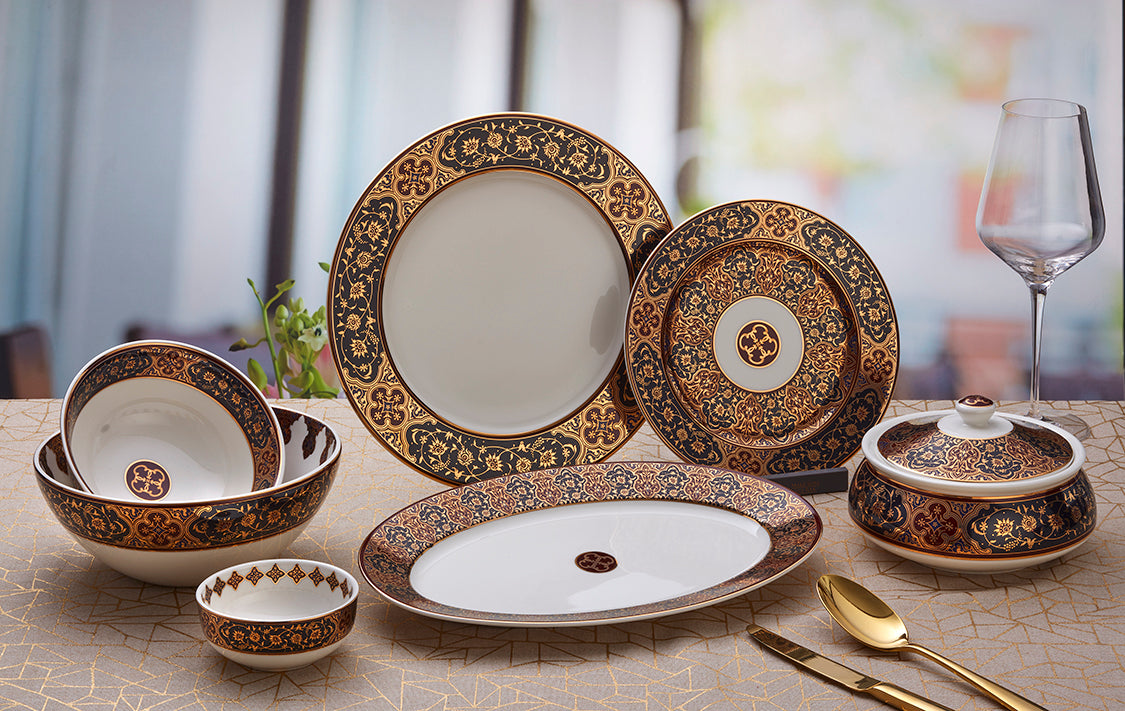 22 pcs Begum Design premium Dinner set with Elegant Gold Detailing