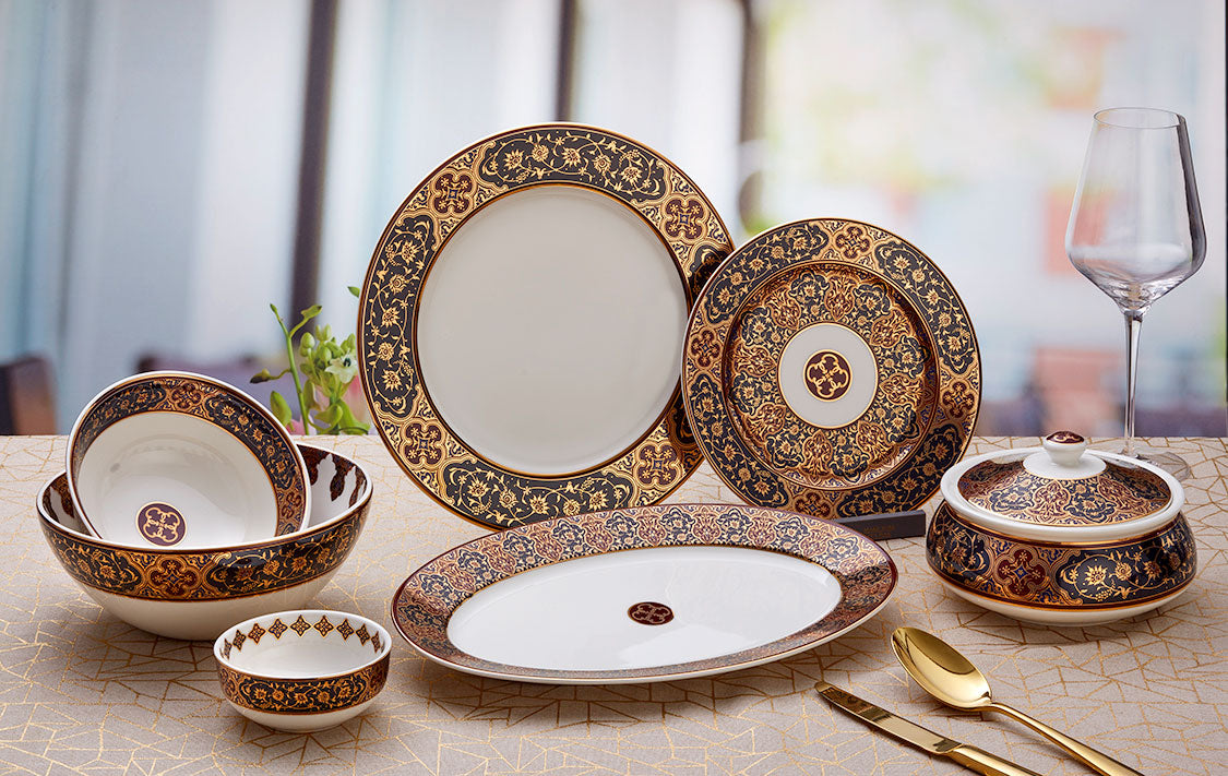 22 pcs Begum Design premium Dinner set with Elegant Gold Detailing