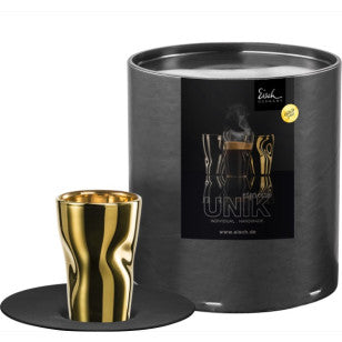 Espresso glass Unik gold with saucer in gift tube