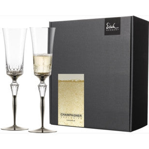 Champagne Glasses - Platinum Set of 2 in a gift box